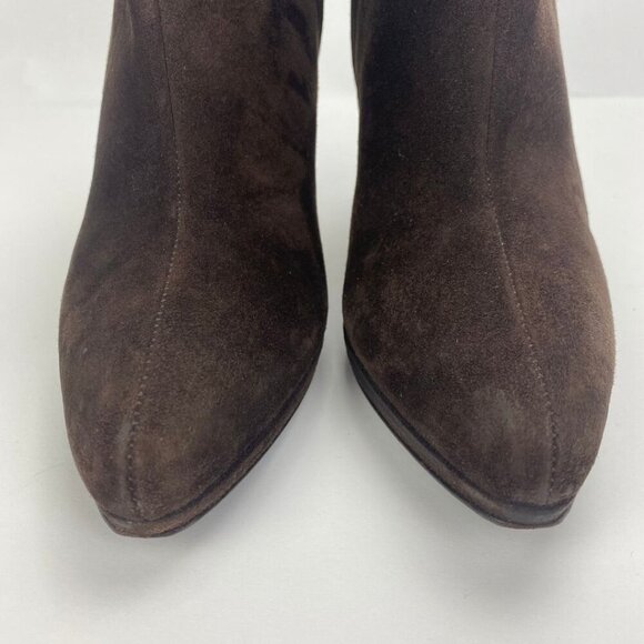 PRADA Chocolate Brown Suede Platform Heeled Mid Calf Boots Size 8 - Picture 6 of 10